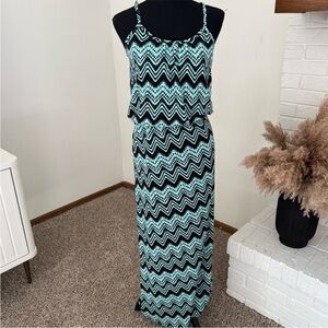 Chevron Maxi Dress in Mint and Black